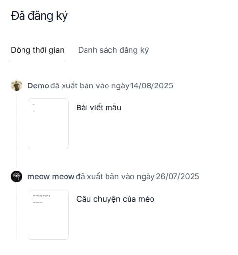 Ảnh chụp màn hình trang dòng thời gian